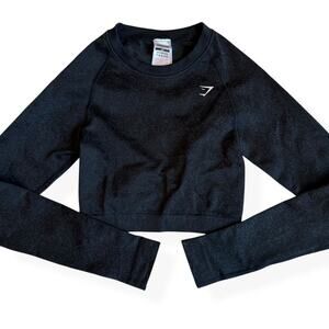 GYMSHARK Womens XS Black Adapt Fleck Seamless Long Sleeve Crop Top